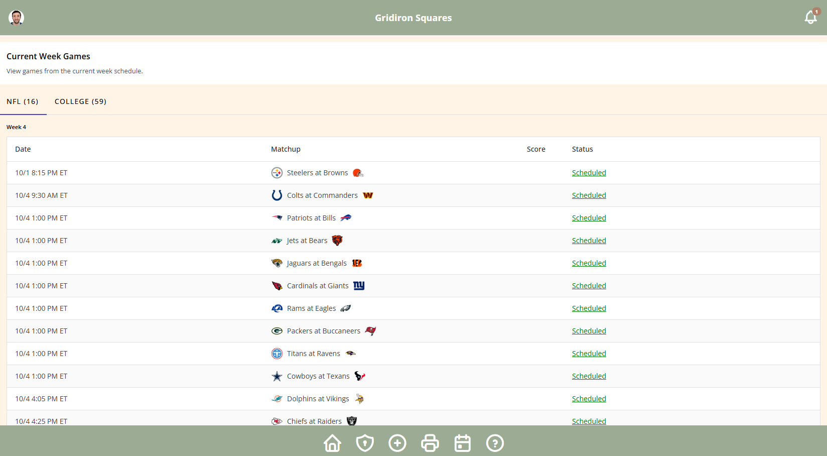 Game schedules with updated scores